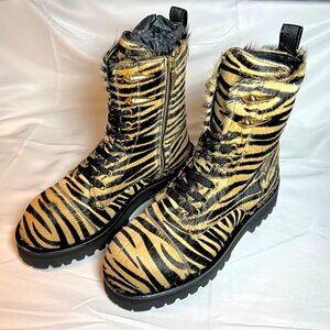 Roberto Cavalli Tiger Print Calf Hair Combat Boots